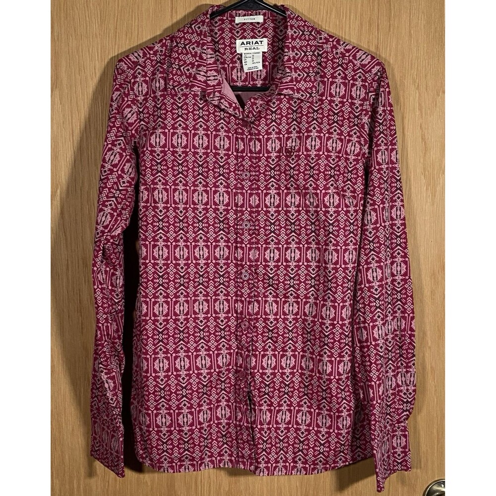 Ariat Fitted Real Women's M Button Up Shirt Long Sleeve Geometric Logo Western